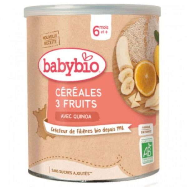 BABYBIO CEREALES 3 FRUITS AVEC QUINOA 220G 6 MOIS ET PLUS