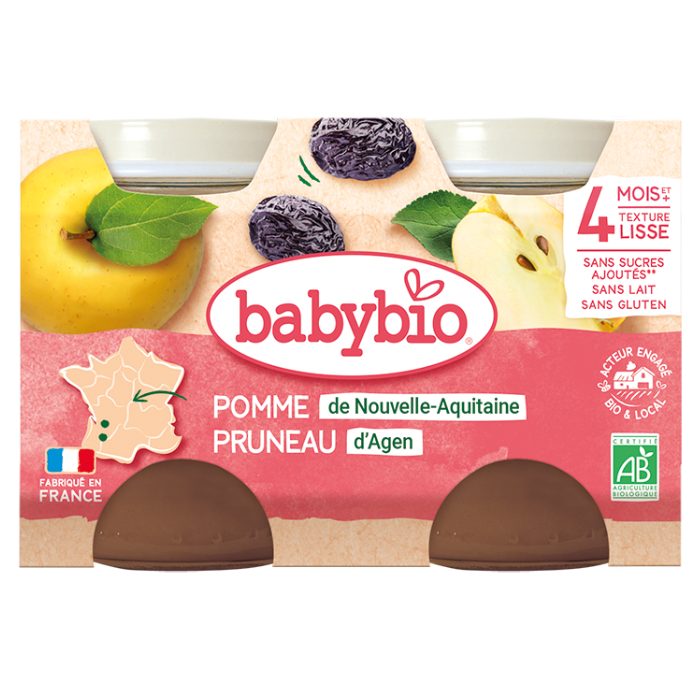 babybio-babybio-petit-pot-pomme-pruneau-4-mois-2x130-g-repas-bebe.jpg BABYBIO PETIT POT POMME PRUNEAU 4 MOIS + 2X130 G – Image 1