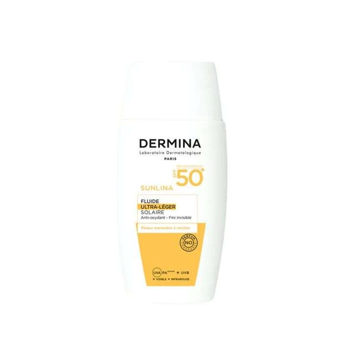 dermina-sunlina-fluide-ultra-leger-spf-50-invisible-50-ml.jpg DERMINA SUNLINA FLUIDE ULTRA LEGER SPF 50+ INVISIBLE 50 ML – Image 1