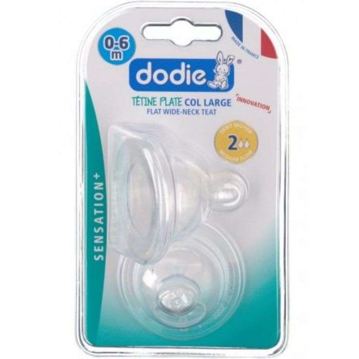 dodie-dodie-sensation-tetines-plate-col-large-debit-2-0-6-mois-2-pieces-sucettes-et-attaches-sucettes.jpg DODIE SENSATION + TETINES PLATE COL LARGE DEBIT 2 0-6 MOIS 2 PIECES – Image 1