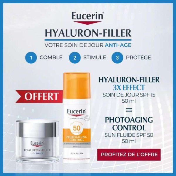 EUCERIN OFFRE HYALURON FILLER 3* EFFECT SOIN DE JOUR SPF 15 PEAU SECHE + PHOTOAGING CONTROL SPF50 50ML OFFERT