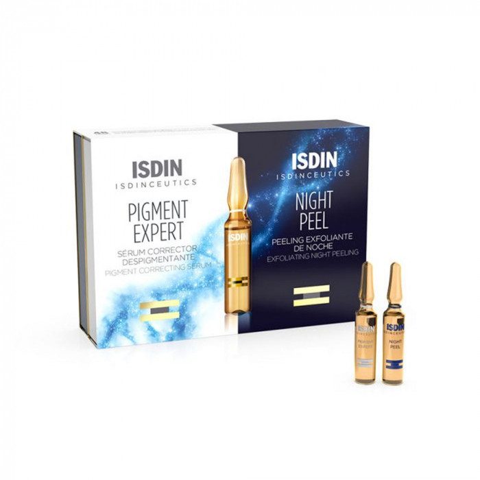 isdin-isdin-pack-pigment-expert-10-ampoules-et-night-peel-10-ampoules-cremes-depigmentantes.jpg ISDIN PACK PIGMENT EXPERT 10 AMPOULES ET NIGHT PEEL 10 AMPOULES – Image 1