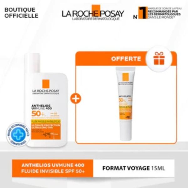 LA ROCHE POSAY OFFRE ANTHELIOS UVMUNE 400 FLUIDE SOLAIRE INVISIBLE SPF 50+ 50 ML+ ANTHELIOS UVMUNE 15 ML OFFERT