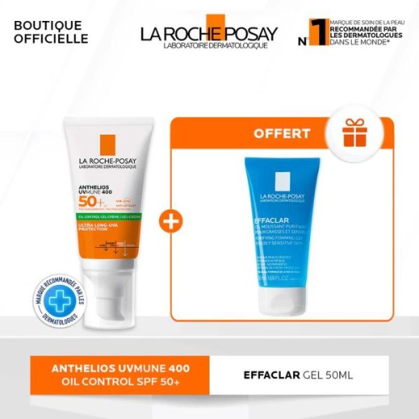 LA ROCHE POSAY OFFRE ANTHELIOS UVMUNE400 OIL CONTROL INVISIBLE SPF50+ 50ML + EFFACLAR GEL MOUSSANT 50 ML OFFERT