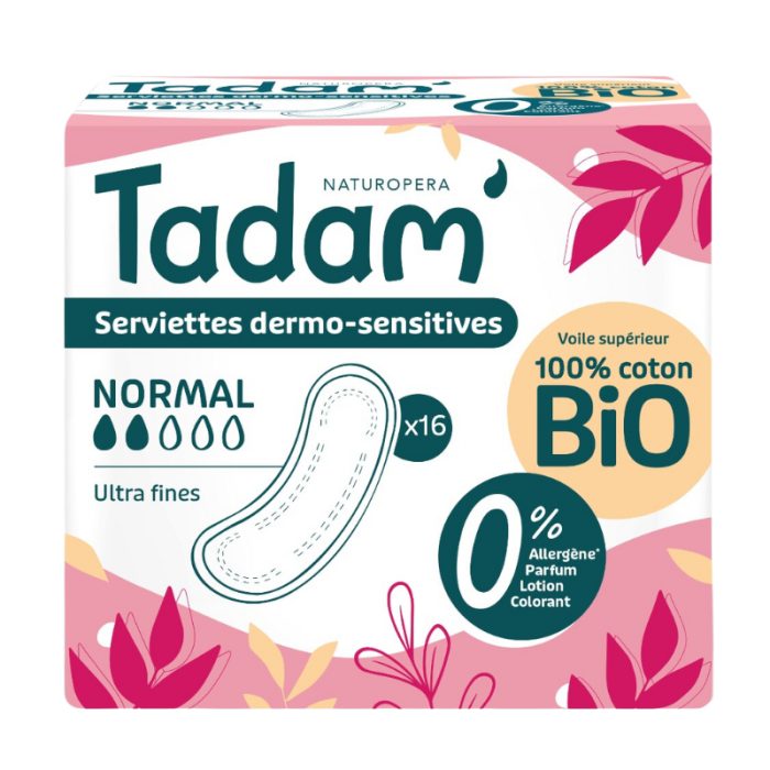 tadam-tadam-16-serviettes-dermo-sensitives-normal-coton-bio-ultra-fine-protection-hygienique.jpg TADAM 16 SERVIETTES DERMO SENSITIVES NORMAL COTON BIO ULTRA FINE – Image 1