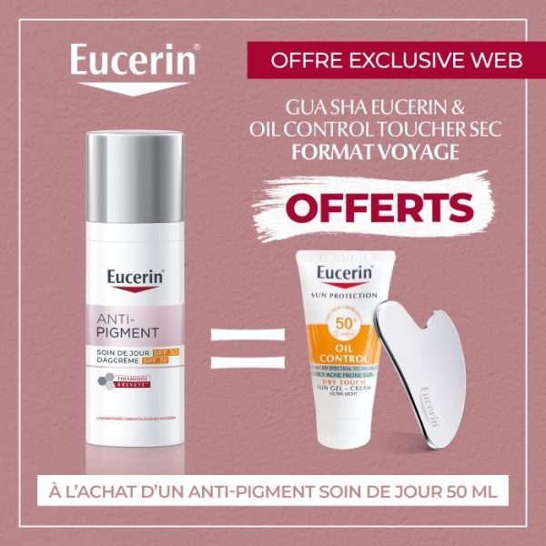 EUCERIN ANTI PIGMENT OFFRE WEB SOIN DE JOUR SPF 30 + GUASHA+ OIL CONTROLE FORMAT VOYAGE OFFERTS