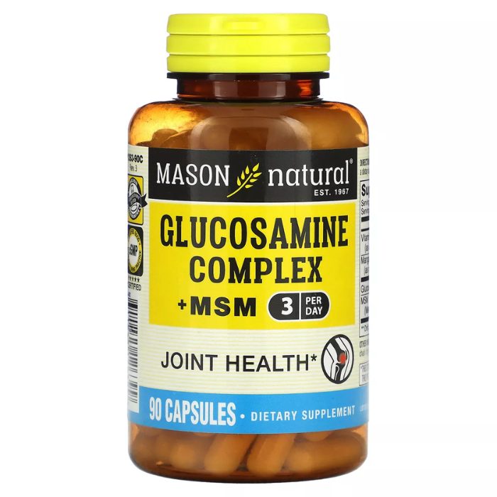 mason-natural-mason-natural-glucosamine-complex-msm-90-capsules-complements-alimentaires.jpg MASON NATURAL GLUCOSAMINE COMPLEX + MSM 90 CAPSULES – Image 1