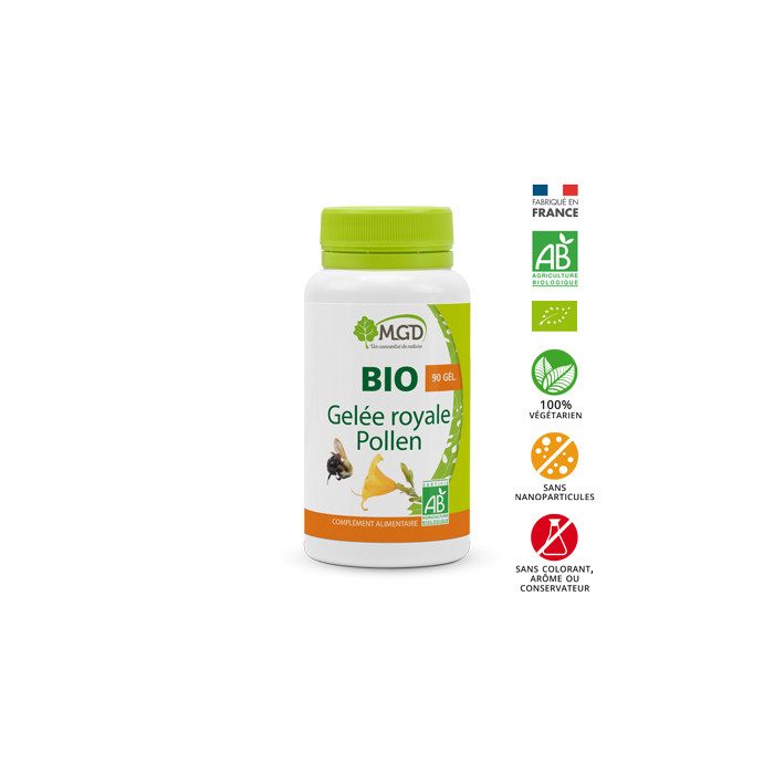 mgd-nature-mgd-nature-bio-gelee-royale-pollen-90-gelules-vitamine-et-forme.jpg MGD NATURE BIO GELÉE ROYALE POLLEN 90 GÉLULES – Image 1