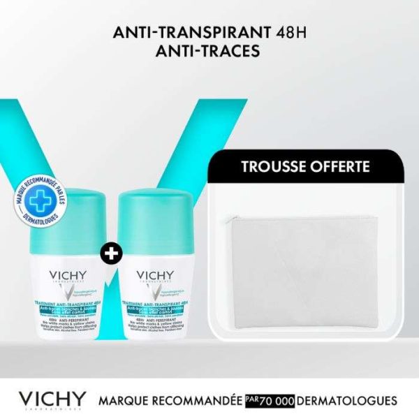 VICHY OFFRE 2 DEODORANT ANTI TRANSPIRANT ANTI TRACES + TROUSSE OFFERTE