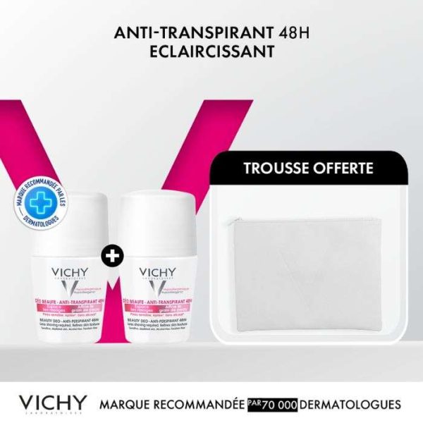 VICHY OFFRE 2 DEODORANTS ANTI TRANSPIRANT 48H ESPACE LES RASAGES + TROUSSE OFFERTE