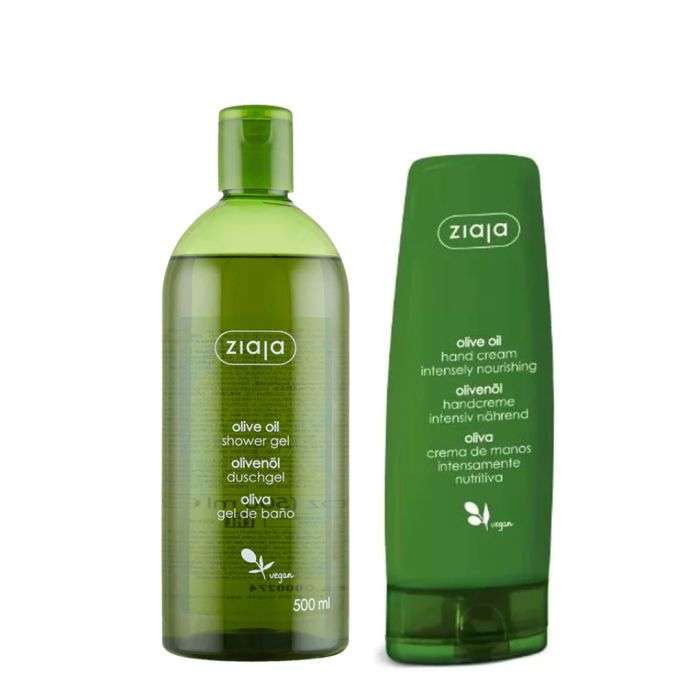 ziaja-pack-gel-douche-huile-d-olive-500ml-creme-mains-80ml.jpg ZIAJA PACK GEL DOUCHE HUILE D'OLIVE 500ML + CREME MAINS 80ML – Image 1